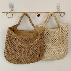 Large Capacity Straw Handbag Lightweight Braided Satchel Bag With Tassel
