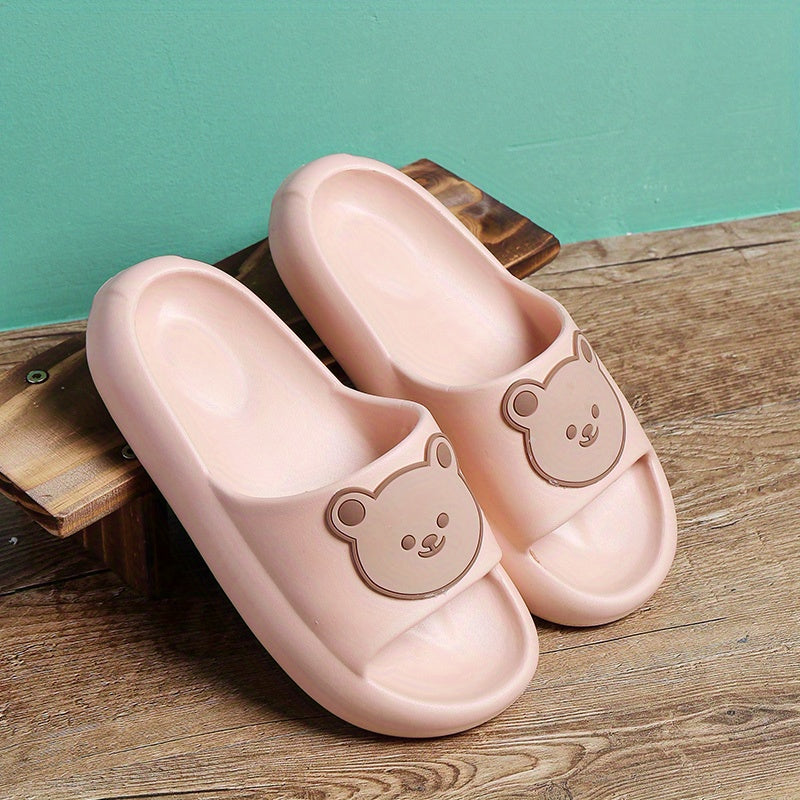 Bear Decor Slide Slippers Open Toe Non Slip Pillow Slippers