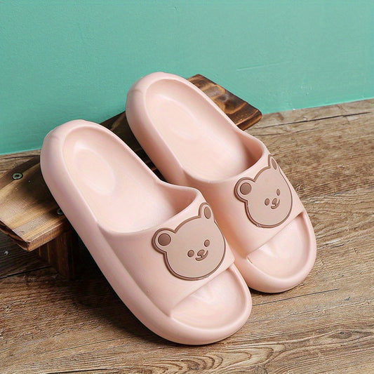 Bear Decor Slide Slippers Open Toe Non Slip Pillow Slippers