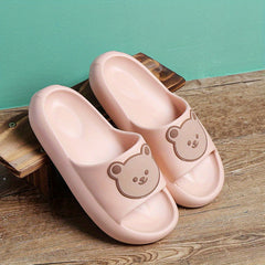 Bear Decor Slide Slippers Open Toe Non Slip Pillow Slippers