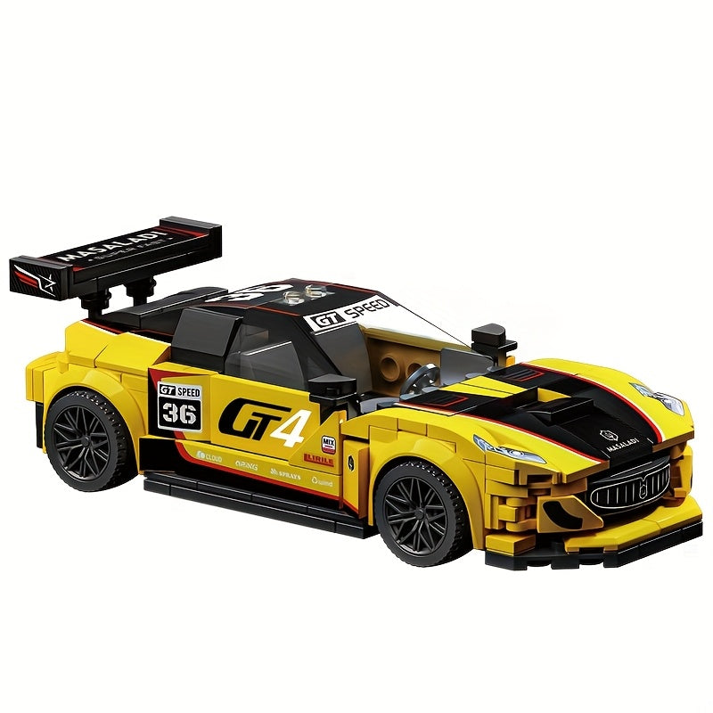 Yellow Racing Car Building Block Model Sports Supercar Ornament Toy Set
