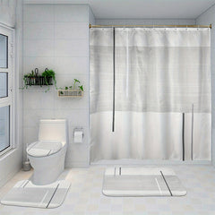 4 Piece Abstract Shower Curtain Set with Non Slip Mat, Lid Cover & 12 Hooks