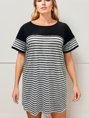 Colorblock Stripe Print Short Sleeve Dress