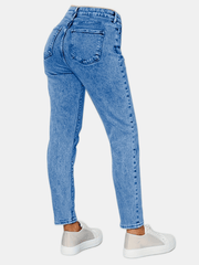 Slim Fit Mom Jeans Slash Pockets Non Stretch Button Closure Denim Pants