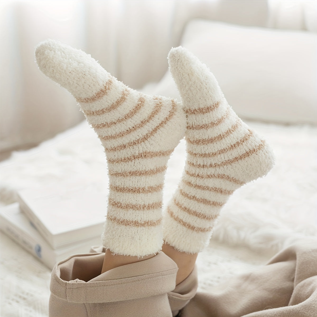 5 Pairs Striped Fuzzy Socks Mid Tube Stockings Women's Hosiery