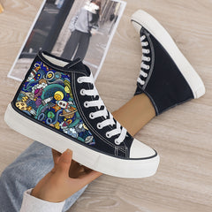 Print Plush Lined Chunky Canvas Sneakers Warm Non Slip Casual High Top Walk