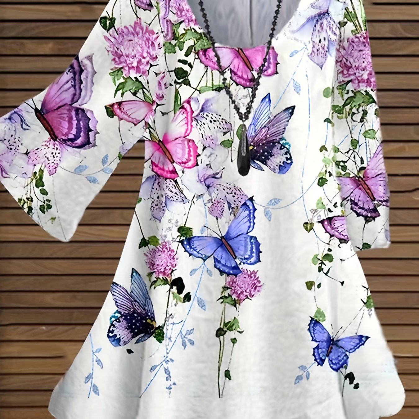 Floral & Butterfly Print Plus Size Blouse
