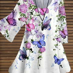 Floral & Butterfly Print Plus Size Blouse