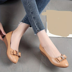 Women's Rhinestone Wedge Heeled Slip-On Shoes with Bow Tie