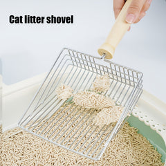 Large Silvery Wooden Handle Cat Litter Scoop for Pet Waste Cleaning