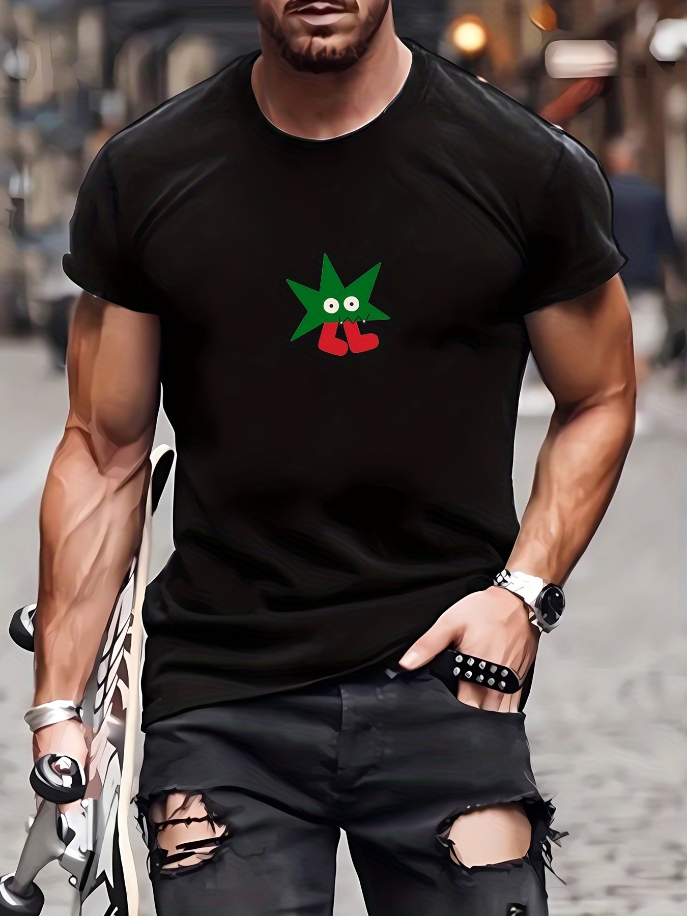 Men's Doodle Pattern T-shirt Active Stretch Breathable Tee