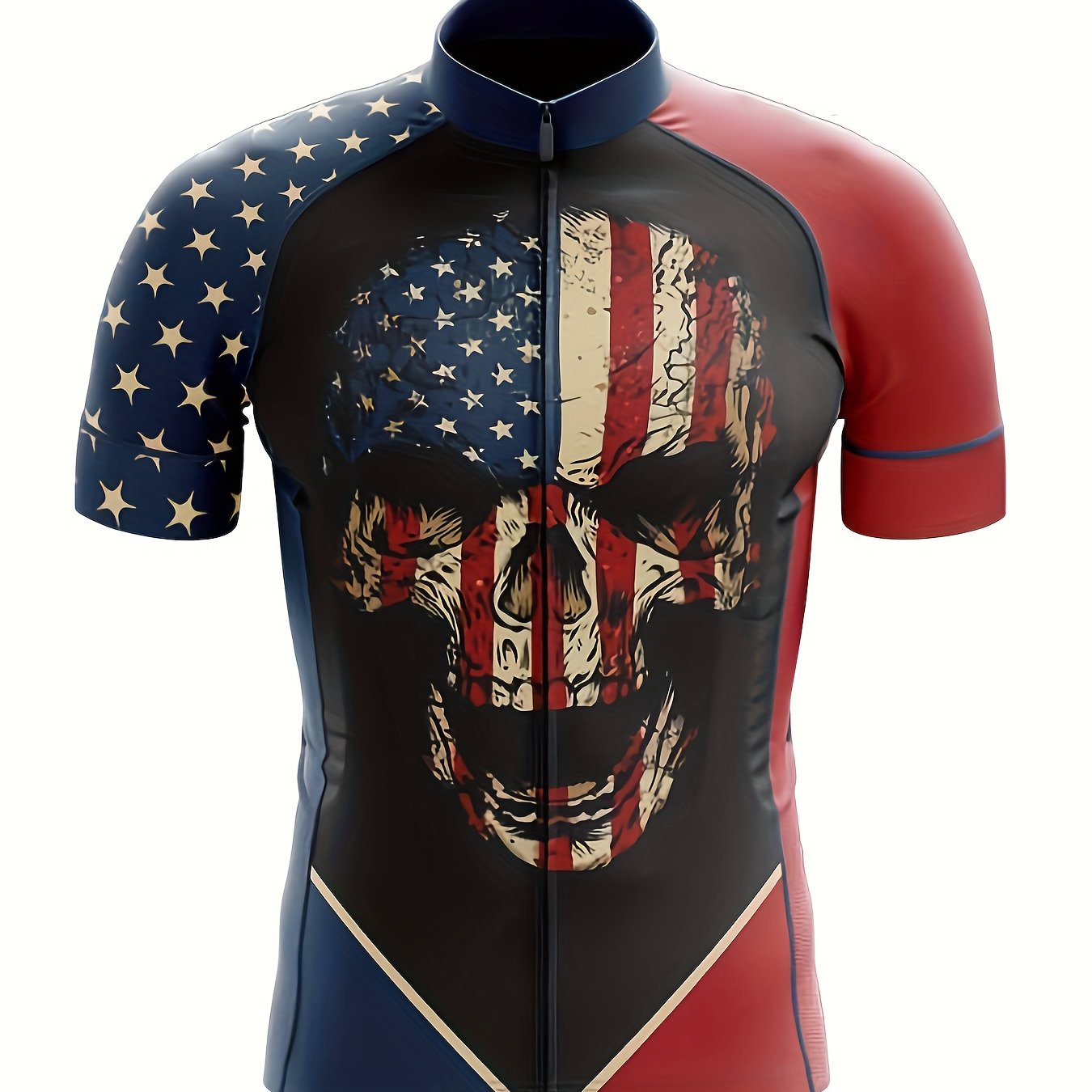 YTCYCLE Skeleton Head & US Flag Men's Zip Up Short Sleeve Cycling Jersey