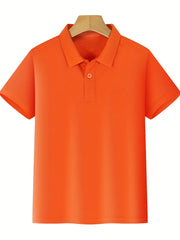 Boys Solid Polo Shirt Cotton Stretch Short Sleeves Button Up