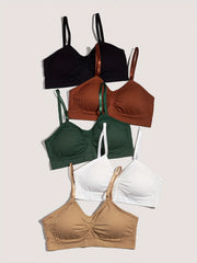 5pcs Wireless Bras Comfortable Full Coverage Women's Lingerie