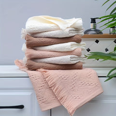Tassel Jacquard Bath Hand Towel Cotton Soft Absorbent Bathroom Towel