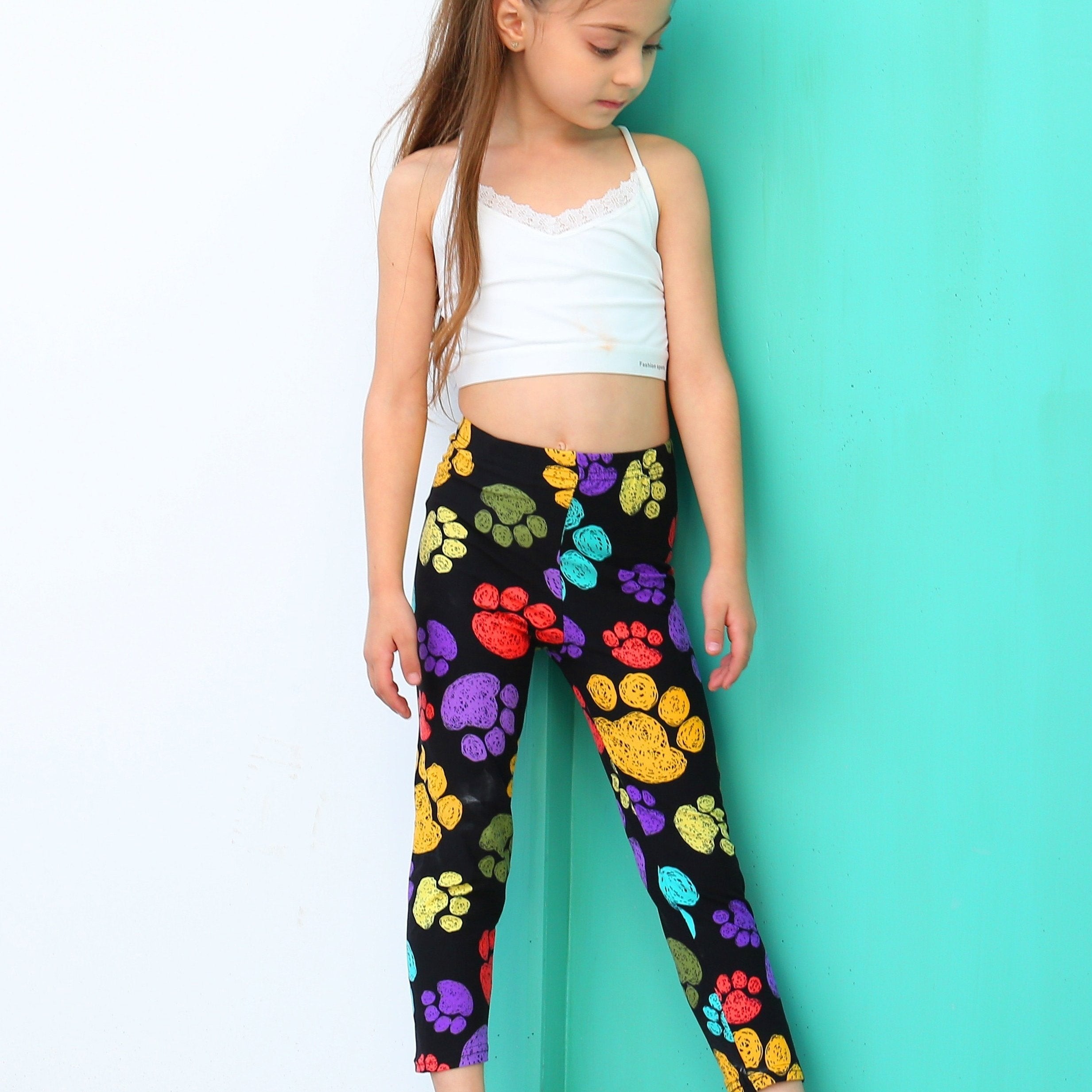 Girls Athletic Legging Pants Claws Print High Stretchy Skinny Pants