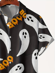 Funny Halloween Ghost Pattern Men's Short Sleeve Lapel Shirt