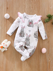 Baby Girls Rabbit Graphic Print Long Sleeve Romper Cotton Clothes Easter