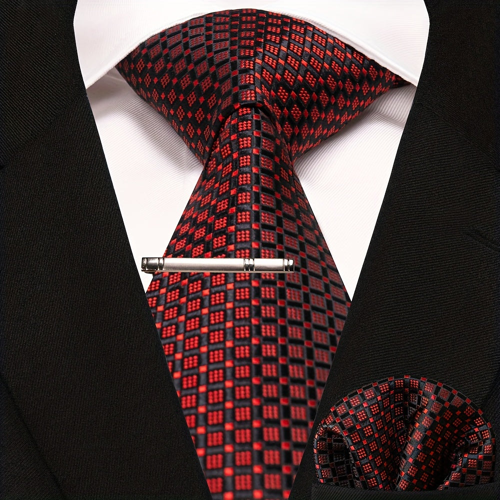 3pc Silk Tie And Square Scarf Tie Clip Set For Men