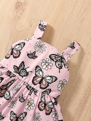 2pcs Baby Girls Butterfly Cami Dress & Hat Set for Summer
