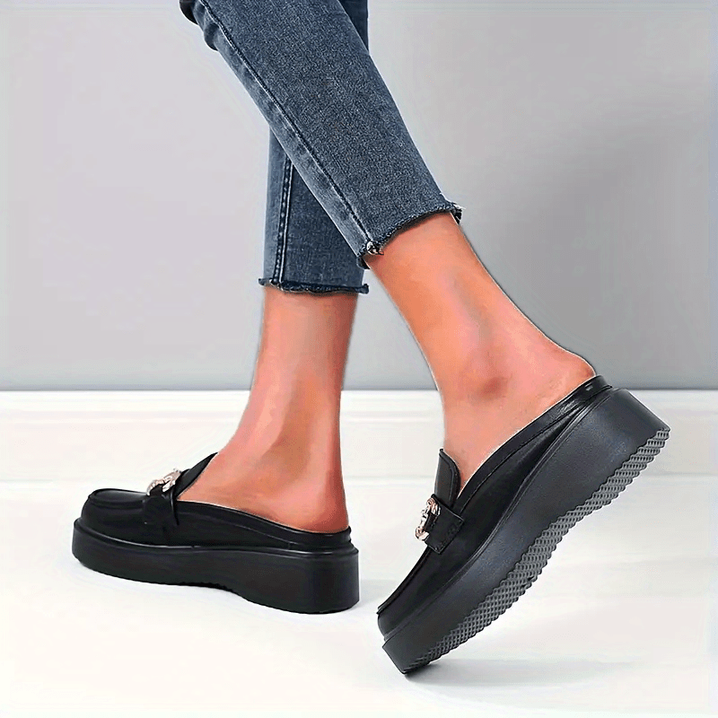 Women's Platform Mules Loafers Round Toe Slip On Shoes