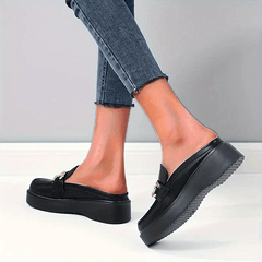 Women's Platform Mules Loafers Round Toe Slip On Shoes