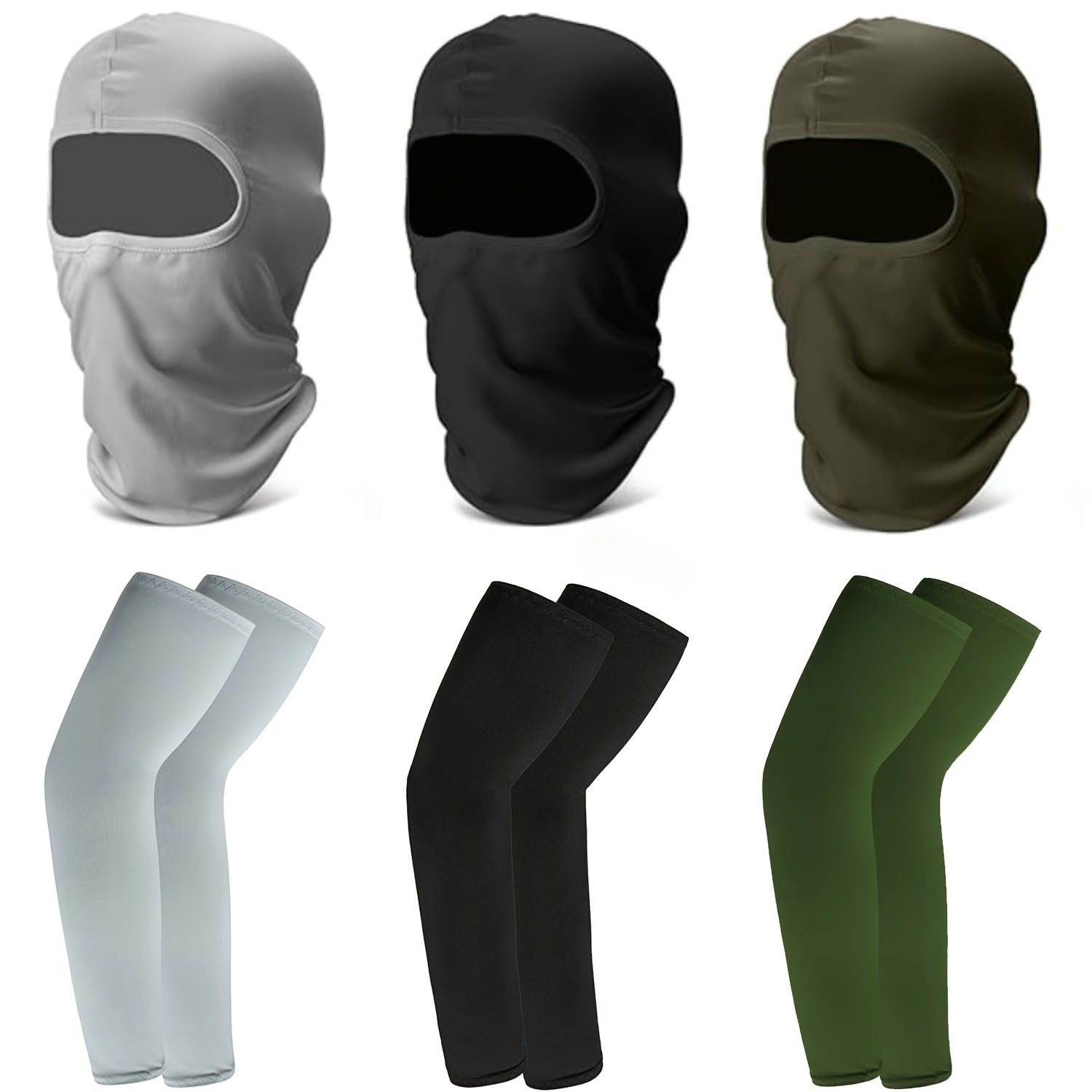 3pcs Balaclava Full Face Mask & 3pairs Arm Sleeves For Men Women