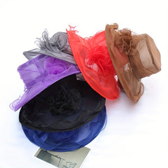 Wide Brim Organza Derby Hat Sunscreen Travel Beach Hat Women