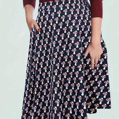 Mushroom Print A-line Maxi Skirt with Pockets