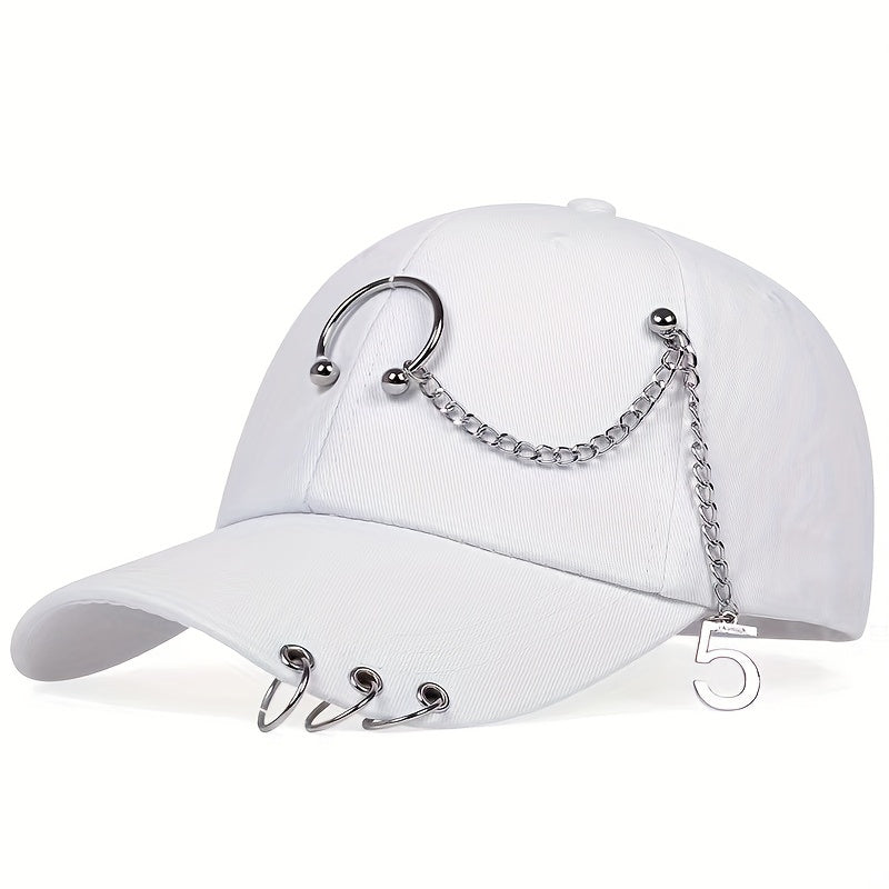 Metal Chain Iron Ring Baseball Cap Outdoor Sunshade Sunscreen Peaked Cap