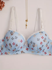 Bow Print Push Up Bra Lace Trim Tie Women's Lingerie