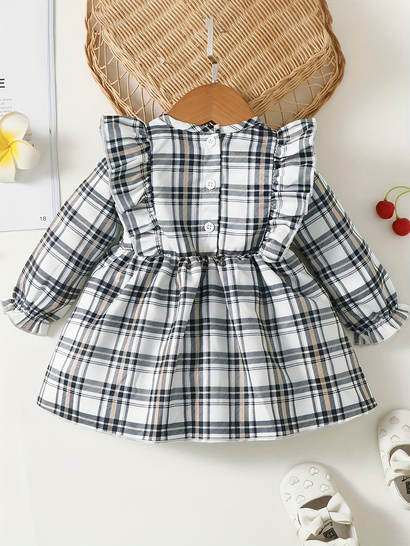 Plaid Casual Long Sleeved Dress for Baby Girls