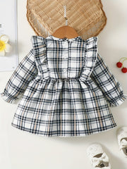 Plaid Casual Long Sleeved Dress for Baby Girls