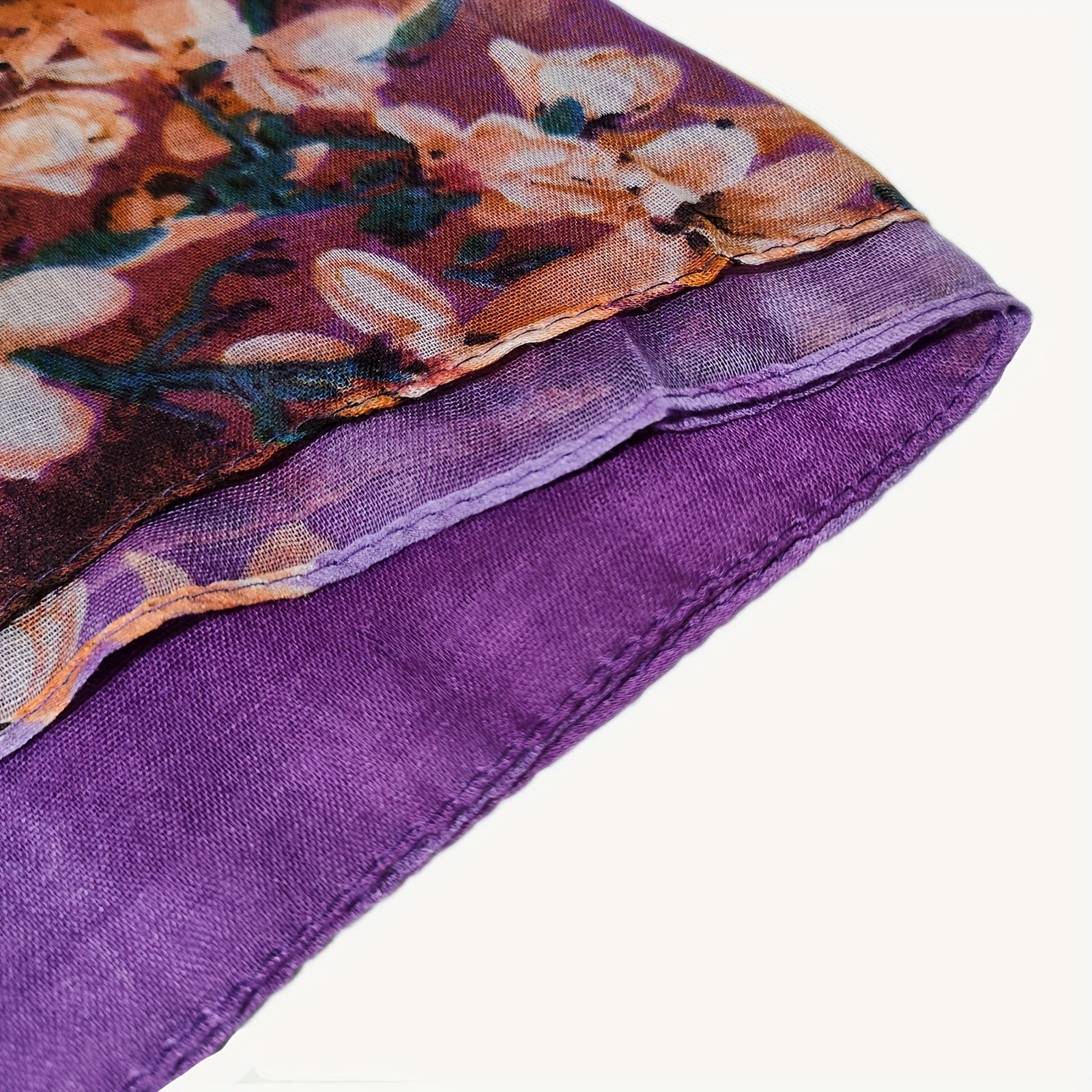 Vintage Purple Flower Print Scarf Gradient Warm Shawl Women Windproof Head Wrap
