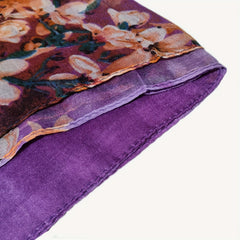 Vintage Purple Flower Print Scarf Gradient Warm Shawl Women Windproof Head Wrap