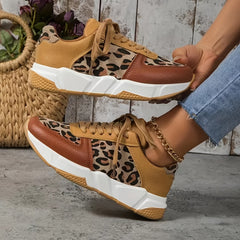 Leopard Print Sports Shoes Colorblock Running Platform Sneakers
