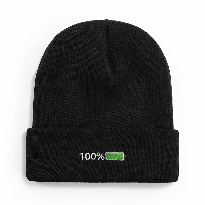 Embroidered Knitted Beanie Hat for Winter Outdoor Activities