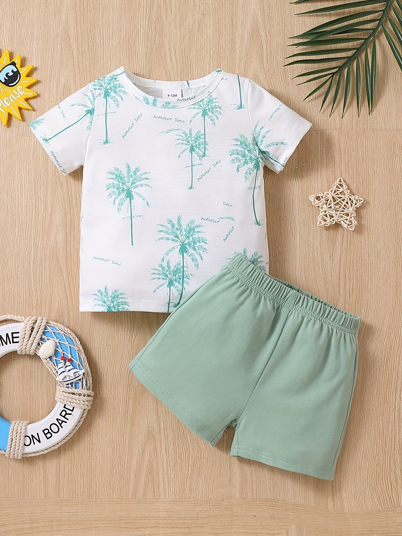 2pcs Baby Boys Coconut Trees Print T shirt & Shorts Summer Clothes Sets