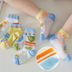 5Pairs Boys Dinosaur Pattern Ankle Socks Mesh Breathable Spring Autumn Summer