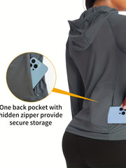 Grey Long Sleeve Loose Hooded Tops Tshirts For Outdoor Sports Running Hiking