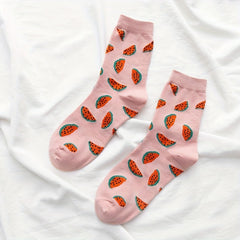 3 Pairs Fruit Print Socks Comfy & Breathable Mid Tube Socks Women's Stockings