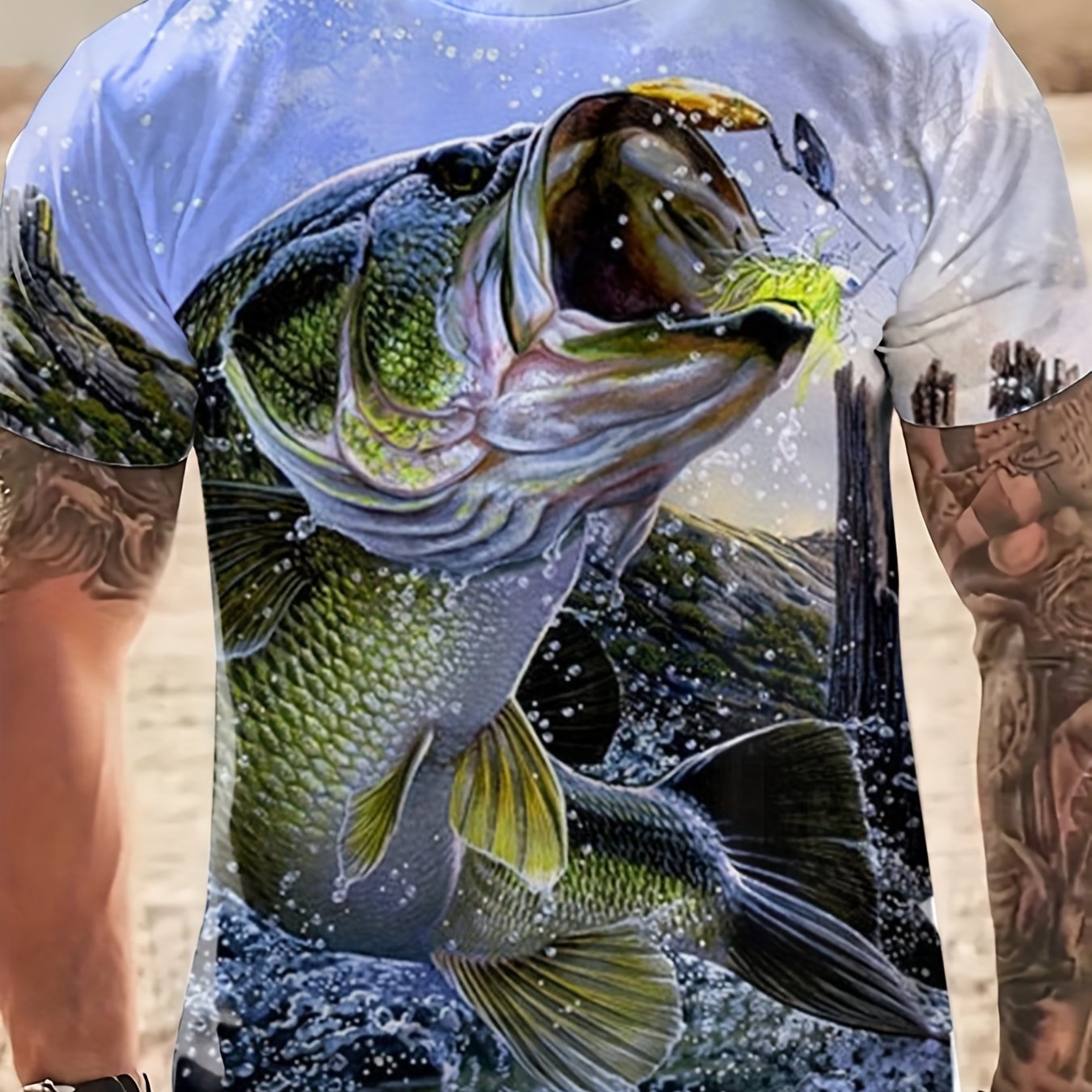 Men's Fishing Graphic T Shirt 3D Digital Print Active Stretch