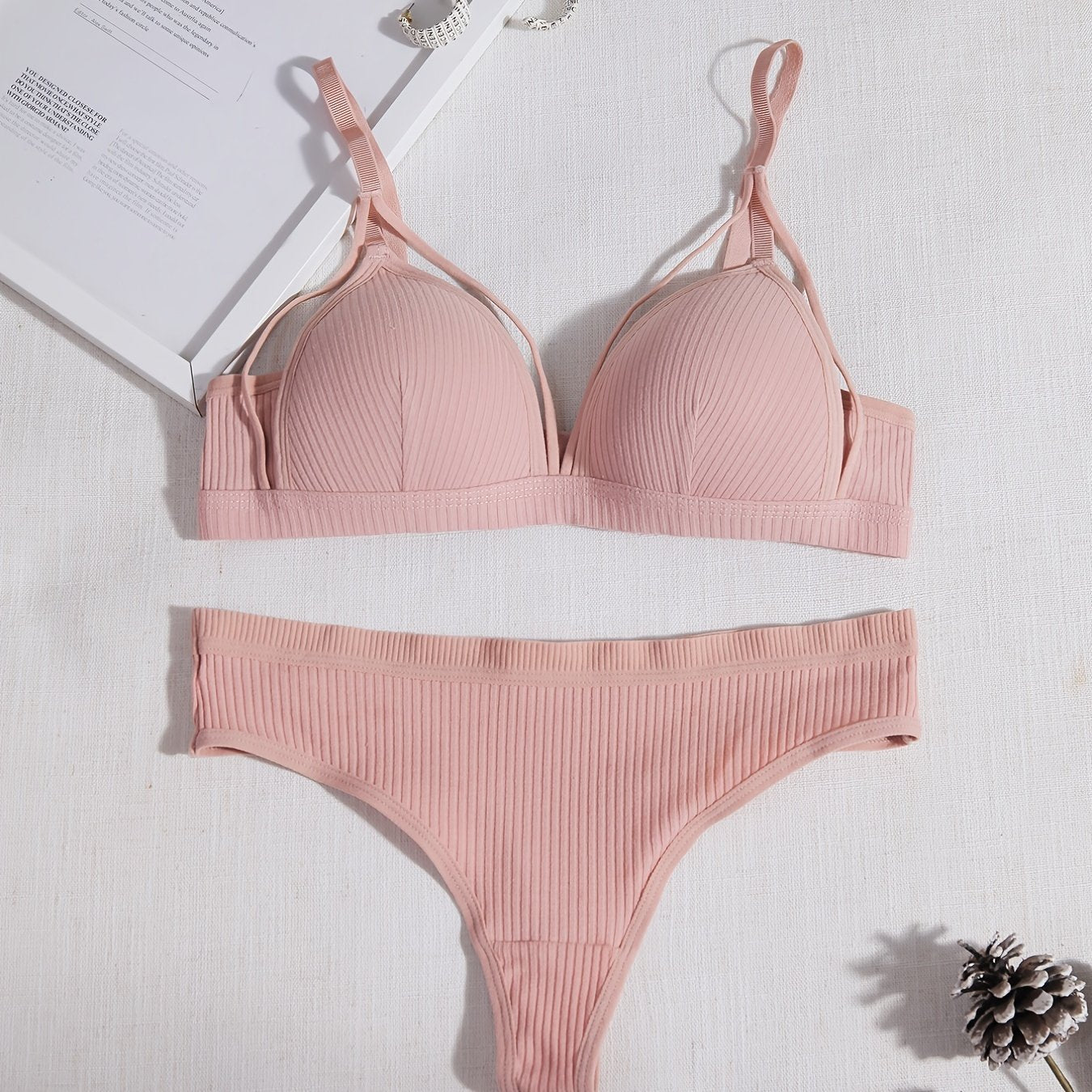 Sheer Lace Matching Lingerie Set Push Up Underwire Intimates Bra & Low Cut Bikin