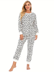 Leopard Print Lounge Set Long Sleeve Top & Pants
