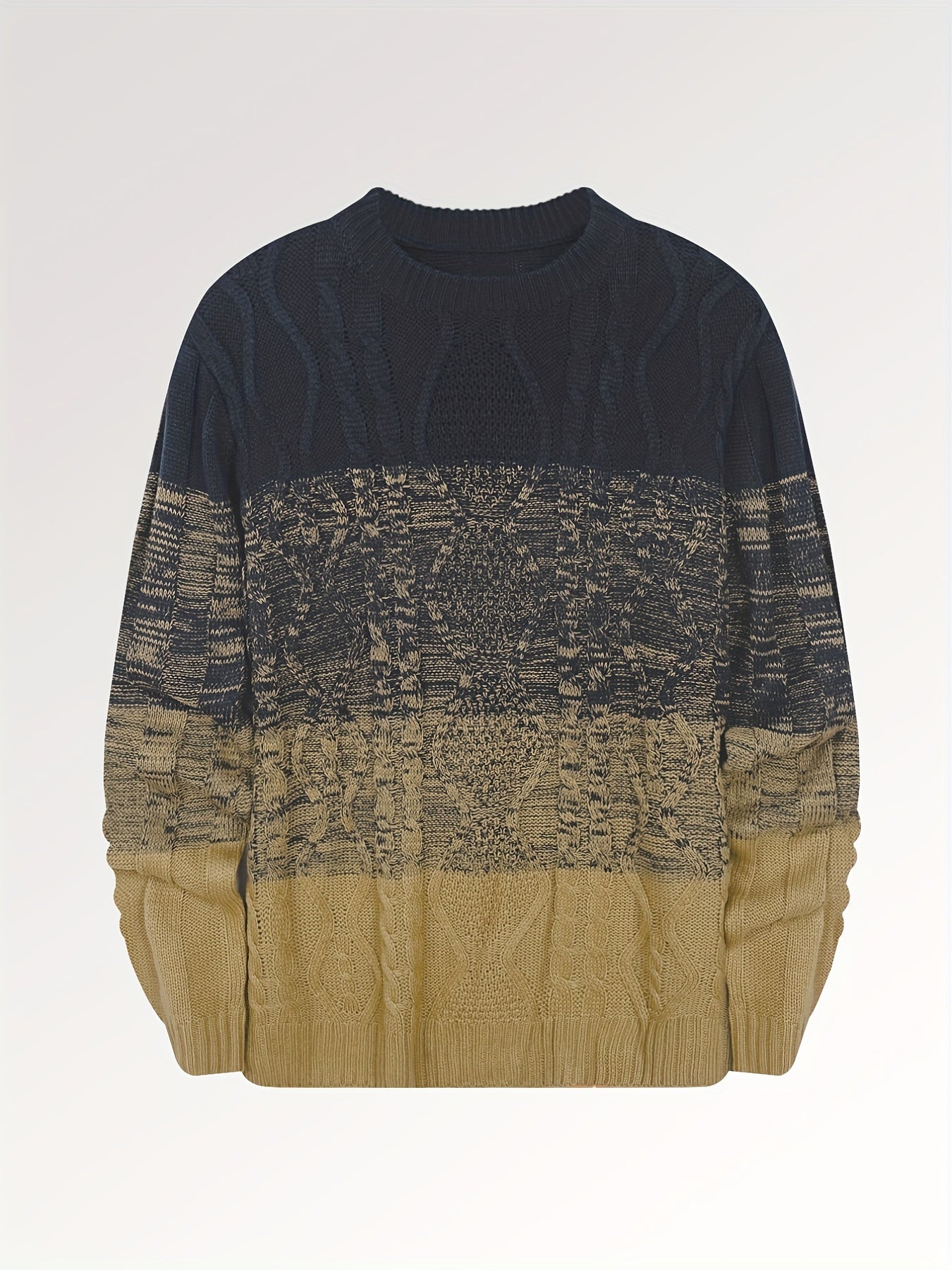 Men's Knitted Cable Sweater Warm Crew Neck Pullover for Fall Winter