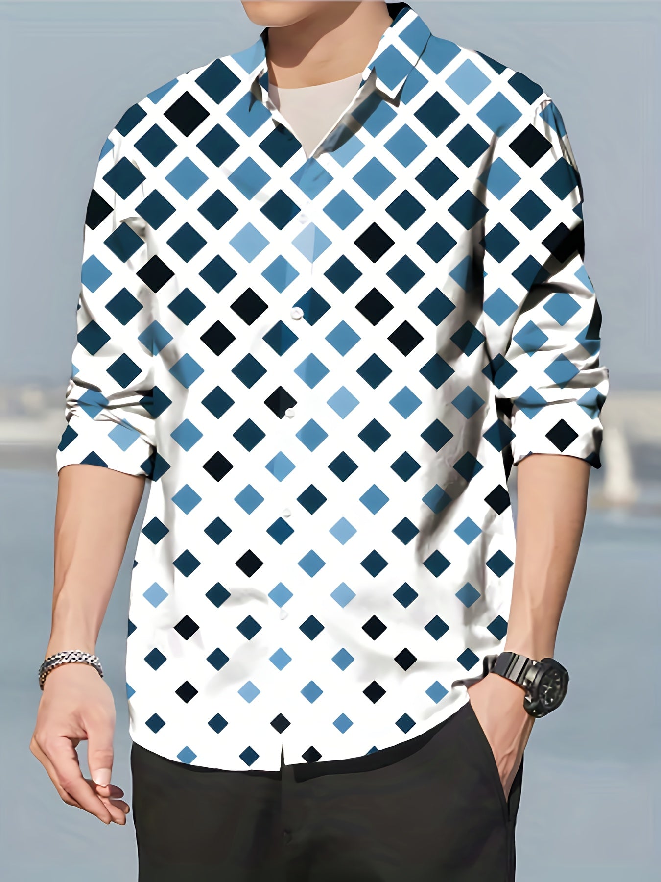 Colorful Pattern Men's Long Sleeve Shirt For Autumn