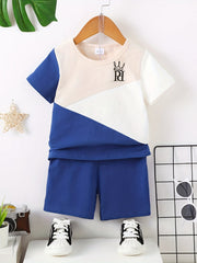 Boys Crown Print Casual Outfit Round Neck T shirt & Shorts S