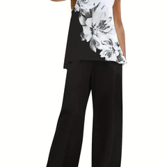 Floral Print Colorblock Tank Top & Pants Set