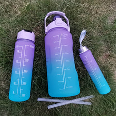 Gradient Sports Water Bottle with Time Scale Straw Cup