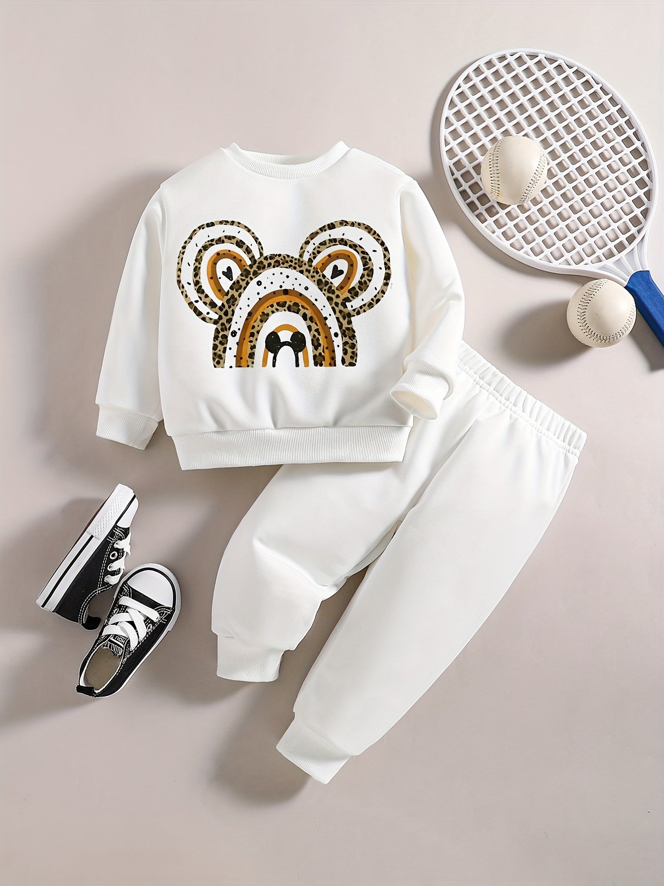 Rainbow Mouse Graphic Sweatshirt Pants Set for Baby Girls Boys